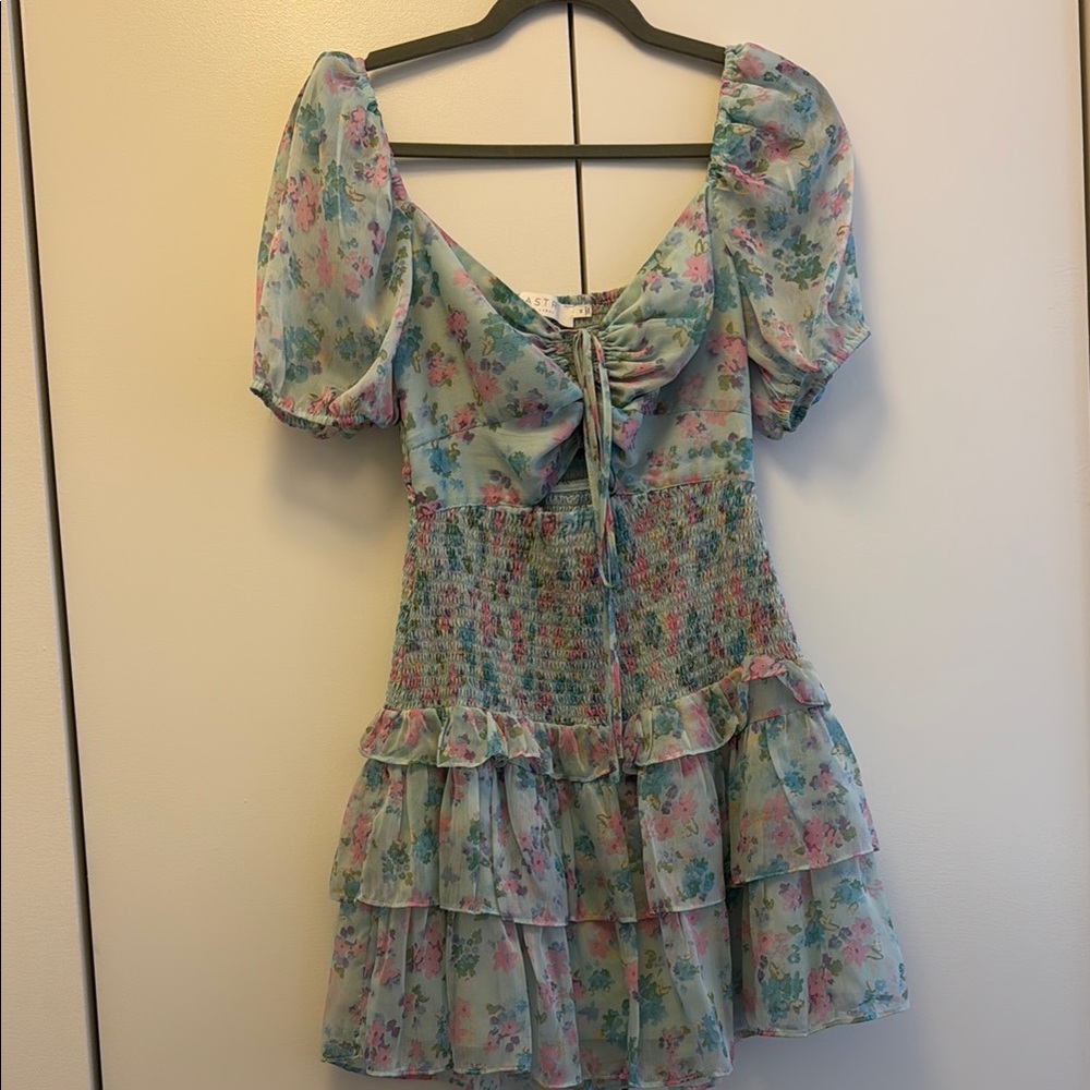 Astr Floral Mini Dress in Blue and Pink